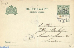 Delcampe - Netherlands 1909 Reply Paid Postcard 2.5+2.5c, Long Dividing Line (reply Unused), Used Postal Stationary - Cartas & Documentos