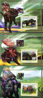 Delcampe - Guinea, Republic 2007 Dinosaurs & Meteorites 3 S/s, Mint NH, History - Nature - Geology - Prehistoric Animals - Préhistoriques