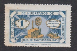 Delcampe - Espagne 1 Timbres 88è Anniversaire 1943 Colegio De Huérfanos De Télégrafos - Bienfaisance