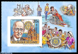 Delcampe - Guinea, Republic 1985 80 Years Rotary S/s, Black Overprint, Imperforated, Postal History, Various - Rotary - Rotary, Lions Club