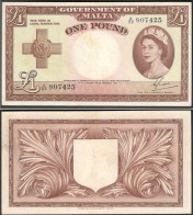 Delcampe - DWN - MALTA P.24a - 1 Pound L.1949 AXF - Serial Number A/22 807425 - Signature: Cuschieri - Malte