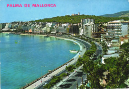 Delcampe - PALMA DE MALLORCA, PASEO MARÍTIMO, BAY, BOATS, CARS, CASTLE, TOWER, POSTCARD, SPAIN - Palma De Mallorca
