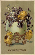 Delcampe - Gaufré CPA Glückwunsch Ostern, Küken, Osterei, Blumen, Maiglöckchen, Veilchen - Ostern