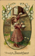 Delcampe - Gaufré CPA Glückwunsch Ostern, Mädchen, Ostereier, Maiglöckchen - Ostern