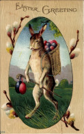 Delcampe - Gaufré CPA Glückwunsch Ostern, Osterhase, Korb, Ostereier, Weidenkätzchen - Ostern