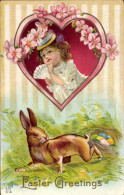 Delcampe - Gaufré CPA Glückwunsch Ostern, Osterhase, Eier Im Nest, Kind-Porträt - Ostern