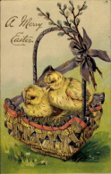 Delcampe - Gaufré CPA Glückwunsch Ostern, Küken, Korb, Schleife, Weidenkätzchen - Ostern