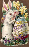Delcampe - Gaufré CPA Glückwunsch Ostern, Osterhase Bemalt Ein Ei, Blumen - Ostern