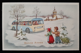 Delcampe - Thèmes - Bonne Année  - Mignonette -  Enfants  Dans La Neige Autobus Traineau Sapin - Autobus - Edit EDUG - Neujahr