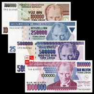 Delcampe - Turkey 1997 - 2002  Banknotes  100000 - 1000000 Lire  Banknote  UNC  Full Set - Turquie