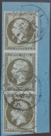 Delcampe - YT 11 Bande De 3 Sur Fgmt, Oblit CàD Bureau Supp De Paris J1 ; TB Margé ; Cote 375 € - 1853-1860 Napoleon III