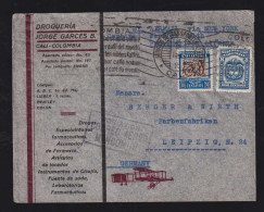 Delcampe - Colombia 1934 Airmail Cover CALI X LEIPZIG Germany Via PANAM Drogueria Garces Advertising - Colombie