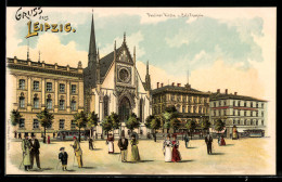 Delcampe - Lithographie Leipzig, Pauliner Kirche U. Café Francais Mit Strassenbahnen - Leipzig