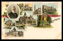 Delcampe - Lithographie Leipzig, Neues Rathaus, Rosentalberg, Reichsgericht, Oberbürgermeister De Georgi - Leipzig