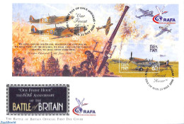 Delcampe - Isle Of Man 2000 Battle Of Britain S/s, First Day Cover, History - Transport - Militarism - World War II - Aircraft & .. - Militaria