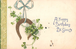Delcampe - BR74008 Clover Horseshoe  Embossed  Birthday  Usa - Sonstige & Ohne Zuordnung