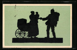 Delcampe - Künstler-AK Sign. G. Stamm-Hagemann: Soldat Mit Ausmarschgepäck Verabschidet Sich Von Seiner Familie, Scherenschnitt - Weltkrieg 1914-18