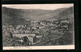 Delcampe - CPA St. Amarin, Vue Générale Avec Hotel Zum Goldenen Löwen J. Scheibel Et La Montagne En Arrière Plan - Saint Amarin
