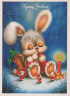 Delcampe - Happy New Year Christmas RABBIT Vintage Postcard CPSM #PAV092 - Neujahr