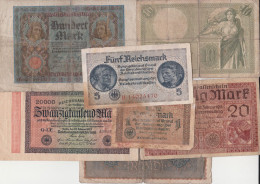 Delcampe - Germany Lot Of 7 Banknotes (1906-1944) - WWI, Hyperinflation & WWII Reichskreditkassen Military Scrip SWASTIKA Nazi - 2° Guerre Mondiale