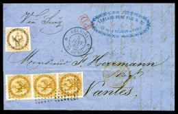 Delcampe - 10c Aigle Bande De 3 + 40c Obl Losange Muet + Càd De St DENIS Le 5 Janvier 1865 Sur Lettre Pour Nant - Covers & Documents