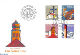 Delcampe - Switzerland 1996 Pro Patria 4v, First Day Cover, Various - Mills (Wind & Water) - Art - Architecture - Storia Postale