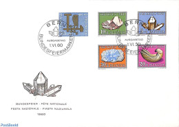 Delcampe - Switzerland 1960 Pro Patria 5v, First Day Cover, History - Nature - Geology - Birds - Owls - Shells & Crustaceans - Storia Postale