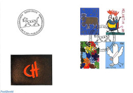 Delcampe - Switzerland 1996 Stamp Design 4v, First Day Cover, Nature - Cattle - Art - Children Drawings - Modern Art (1850-present) - Storia Postale