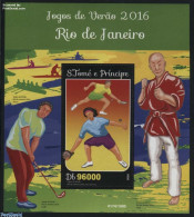 Delcampe - Sao Tome/Principe 2016 Summer Games 2016 Rio S/s, Mint NH, Sport - Golf - Judo - Kayaks & Rowing - Olympic Games - Tab.. - Golf