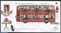 Delcampe - Netherlands 2016 Child Welfare FDC, First Day Cover, Nature - Performance Art - Sport - Transport - Cats - Dogs - Turt.. - Storia Postale
