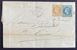 Delcampe - !!! AFFRANCHISSEMENT COMPOSÉ 10 CTS + 20 CTS EMPIRE AVEC OBLIT ÉTOILE DE PARIS 1 SUR LETTRE POUR GENÈVE DE 1870 - 1849-1876: Klassieke Periode