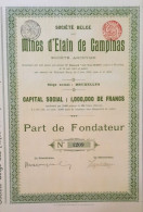 Delcampe - Mines D'étain De Campinas - Bruxelles - 1912 - Part De Fondateur - Mines