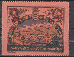 Delcampe - 1912 VIGNETTE CINDERELLA VIGNETTEN Germany Cannstatter Volksfest Stuttgart Festival Commemorative Label - Erinnophilie