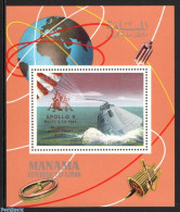 Delcampe - Manama 1969 Apollo 9 Overprint S/s, Mint NH, Transport - Various - Space Exploration - Maps - Geographie