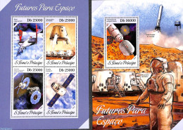 Delcampe - Sao Tome/Principe 2013 Future In Space 2 S/s, Mint NH, Transport - Space Exploration - Art - Science Fiction - Non Classés