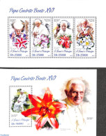 Delcampe - Sao Tome/Principe 2013 Pope Benedict XVI 2 S/s, Mint NH, Nature - Religion - Flowers & Plants - Pope - Religion - Papes