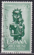 Delcampe - RIO MUNI-1963-ED. 35 -AYUDA A SEVILLA. ESTATUILLA INDÍGENA DE LA VIRGEN CON EL NIÑO- 50 Cts. VERDE-USADO - Rio Muni