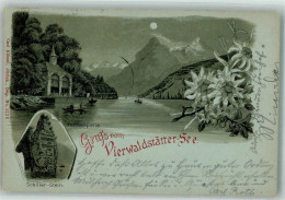Delcampe - 6452 Sisikon 1898 Lithographie Mondschein Tellskapelle Schillerstein Den... - 14000632 - Sisikon