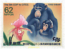 Delcampe - 90184 MNH JAPON 1992 8 CONFERENCIA SOBRE EL COMERCIO INTERNACIONAL DE ESPECIES AMENAZADAS - Chimpancés