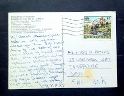 Delcampe - AUSTRIA TO UK 1993, POSTCARD USED, SCHLITTERS CITY CANCEL, SKIZENTRUM HOCHZILLERTAL PICTURE, STAMP. - Briefe U. Dokumente