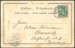 Delcampe - DSWA DR 55 BRIEF, Mitläufer: 5 Pf. Reichspost Mit Stempel SWAKOPMUND 13.8.01 Auf Ansichtskarte Nach Chemnitz, Feinst - Deutsch-Südwestafrika