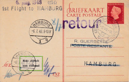 Delcampe - 47761# CARTE POSTALE 1st FLIGHT TO HAMBURG AMSTERDAM CENTRAAL STATION 1948 RETOUR BRIEFKAART ENTIER POSTAL STATIONERY - Luftpost