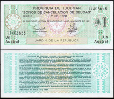 Delcampe - 1991 Argentina Provincia De Tucuman 1 Austral Fds - Argentine