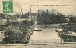 Delcampe - 77   SOUPPES   L'EGLISE ET LA RIVIERE PRISE DU MOULIN - Souppes Sur Loing