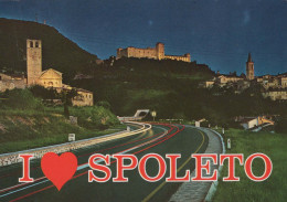 Delcampe - Italia Spoleto Veduta Panoramica Città Rocca Albornoz Strada Serale #PBD626 - Terni