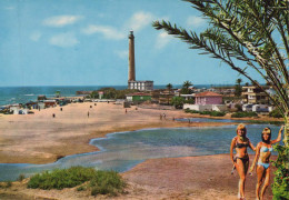Delcampe - ESPAÑA Maspalomas Gran Canaria Faro Y Playa Mujeres En Bikini Unposted #PBD447 - Gran Canaria