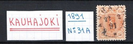 Delcampe - Finland - Yv. 31A  Mi. 30A - Wappen Löwe, Coat Of Arms - 20 P. Orange - KAUHAJOKI 1891 - Usati