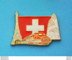 Delcampe - 1 PIN'S  //   ** TGV / ORANGE / PARIS \ GENÈVE ** . (SBB CFF FFS TGV SNCF Tirage = 200 © GENÈVE) - TGV