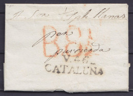 Delcampe - Espagne - L. Datée 4 Février 1832 De BILANOVA (Vilanova I La Geltrú) Pour ? Griffes "V.46/ CATALUÑA" & "B.8 1/2" - ...-1850 Vorphilatelie