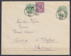 Delcampe - EP Lettre 10c Vert Oval + N°46+45 Càd BRUGES /18 JUIN 1891 Pour LEOPOLDSHALLE B. STASSFURT (au Dos: Càd Arrivée STASSFUR - Buste